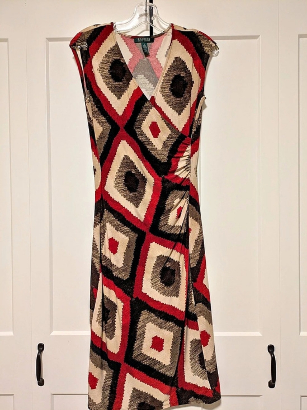 Lauren Ralph Lauren Geometric Midi Dress in Red & Black Size Small
